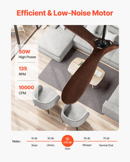 72" Deckenventilator mit Holzflügeln, ohne Licht, Fernbedienung, umkehrbarer Motor, Walnuss