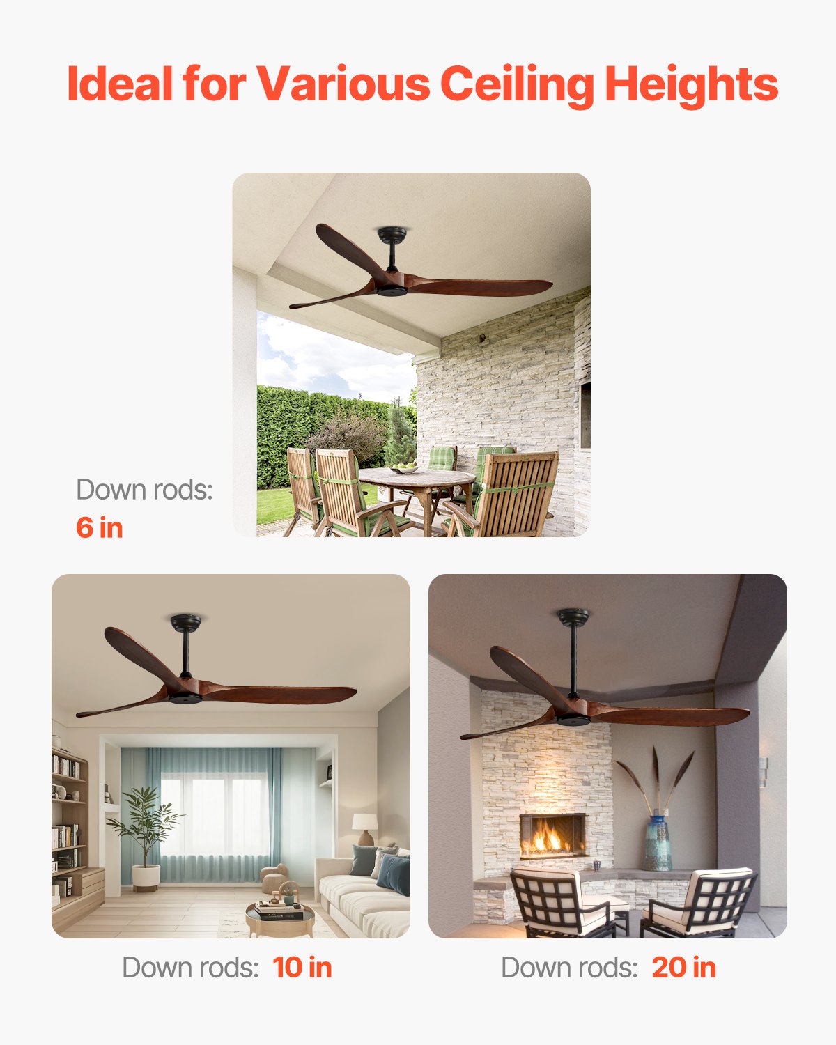 72" Deckenventilator mit Holzflügeln, ohne Licht, Fernbedienung, umkehrbarer Motor, Walnuss