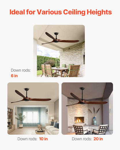 72" Deckenventilator mit Holzflügeln, ohne Licht, Fernbedienung, umkehrbarer Motor, Walnuss