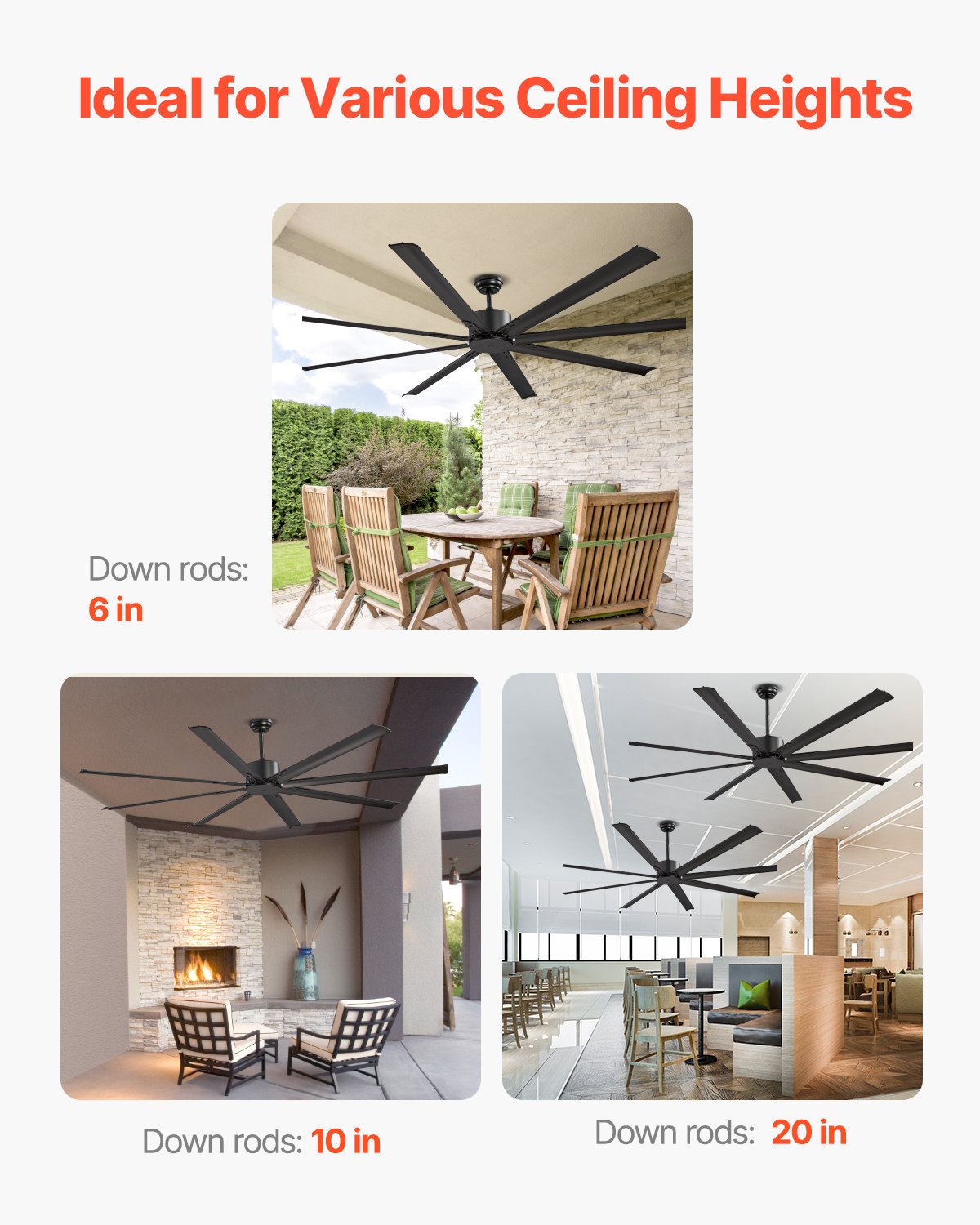 213 cm Aluminum Ceiling Fan Without Light Remote Control DC Motor Black