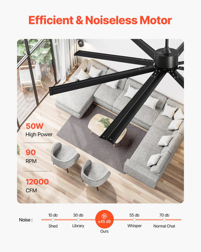 84 In Ceiling Fan without Light, 6-Speed Remote Control, Aluminum 8-Blade, Reversible DC Motor, Modern Low Profile Flush Mount Exterior Fan for Bedroom, Living Room, Patio, Indoor/Outdoor, Black