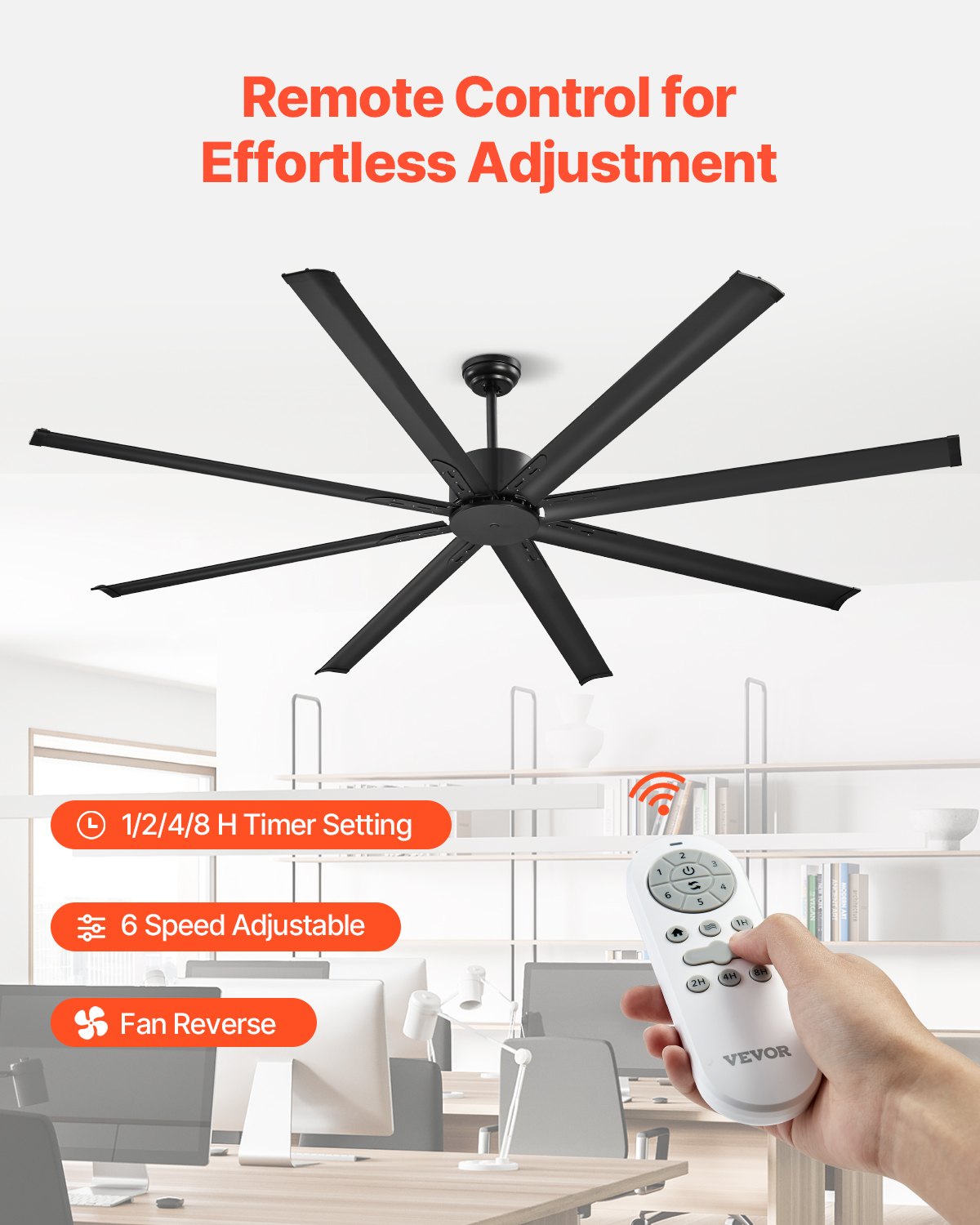 84 In Ceiling Fan without Light, 6-Speed Remote Control, Aluminum 8-Blade, Reversible DC Motor, Modern Low Profile Flush Mount Exterior Fan for Bedroom, Living Room, Patio, Indoor/Outdoor, Black