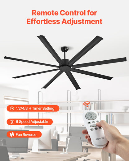 84 In Ceiling Fan without Light, 6-Speed Remote Control, Aluminum 8-Blade, Reversible DC Motor, Modern Low Profile Flush Mount Exterior Fan for Bedroom, Living Room, Patio, Indoor/Outdoor, Black
