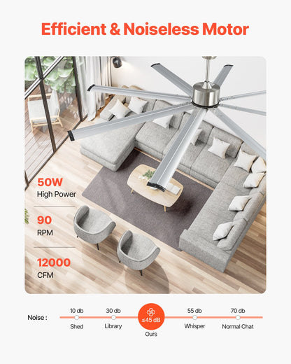 84 In Ceiling Fan without Light, 6-Speed Remote Control, Aluminum 8-Blade, Reversible DC Motor, Modern Low Profile Flush Mount Fan for Bedroom, Living Room, Patio, Indoor/Outdoor, Brushed Nickel