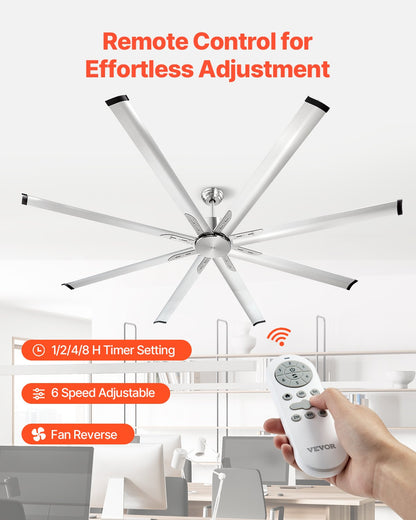 84 In Ceiling Fan without Light, 6-Speed Remote Control, Aluminum 8-Blade, Reversible DC Motor, Modern Low Profile Flush Mount Fan for Bedroom, Living Room, Patio, Indoor/Outdoor, Brushed Nickel