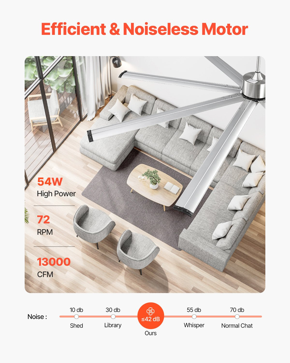 244 cm aluminum ceiling fan without light remote control Brushed nickel