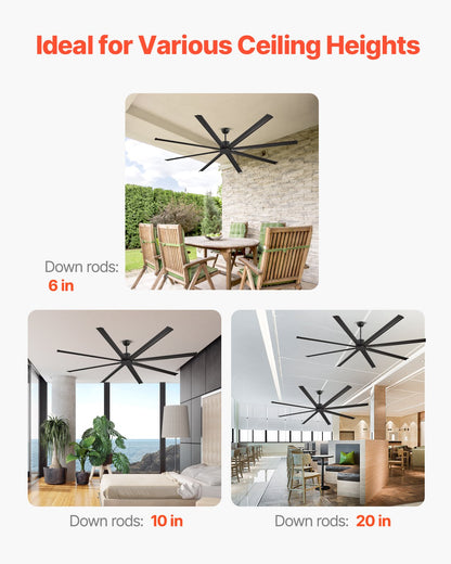 244 cm Aluminum Ceiling Fan Without Light Remote Control DC Motor Black