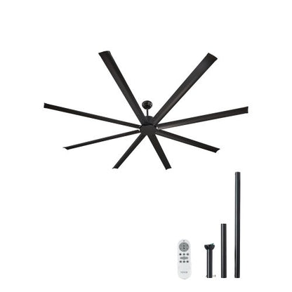 96 In Ceiling Fan without Light, 6-Speed Remote Control, Aluminum 8-Blade, Reversible DC Motor, Modern Low Profile Flush Mount Exterior Fan for Bedroom, Living Room, Patio, Indoor/Outdoor, Black
