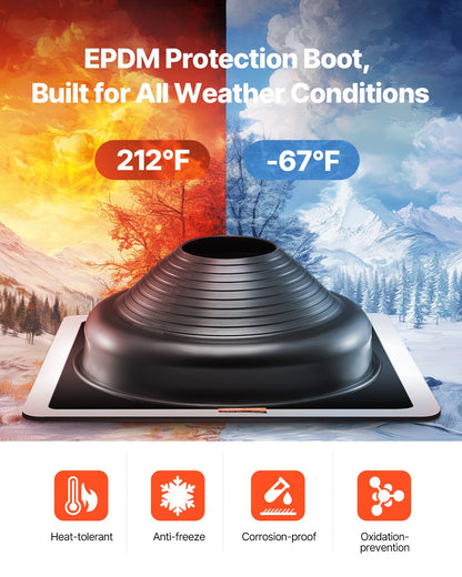 2 Pcs Roof Pipe Flashing Boots, Fit Pipe OD 6-3/4" to 14", Flexible EDPM Roofing Jack Pipe Flashing, High Temp -67℉ to 212℉, Endurable Metal Base, for Chimney, Wood Stove & Outdoor Vent Pipes