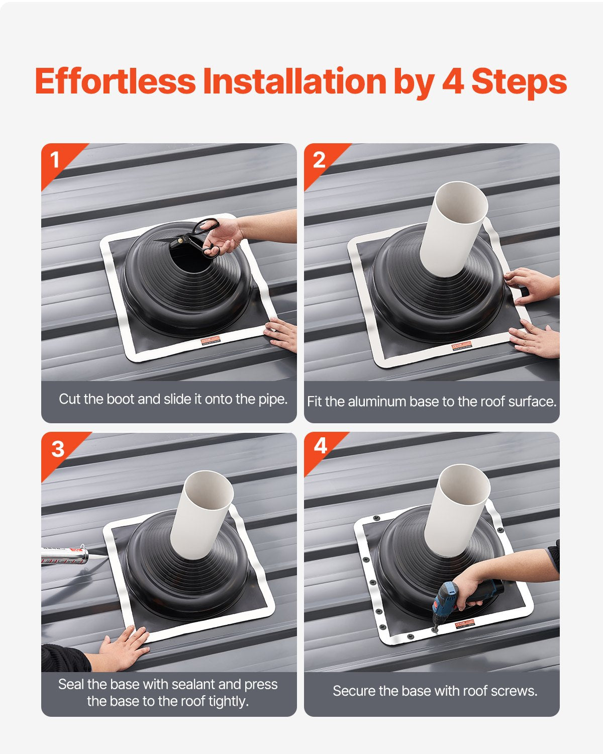 2 Pcs Roof Pipe Flashing Boots, Fit Pipe OD 6-3/4" to 14", Flexible EDPM Roofing Jack Pipe Flashing, High Temp -67℉ to 212℉, Endurable Metal Base, for Chimney, Wood Stove & Outdoor Vent Pipes