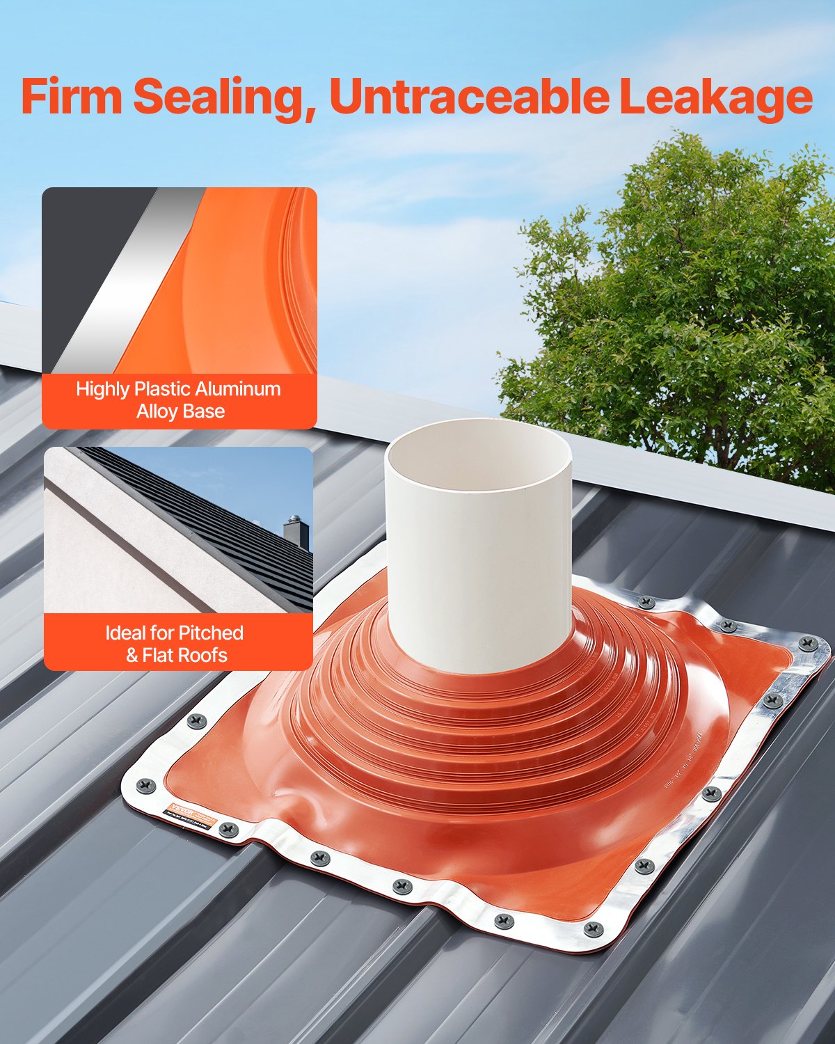 Metall-Dachrohr-Blinkmanschette, passend für 10"-18"-Rohre, hochtemperaturbeständiges, flexibles Silikon