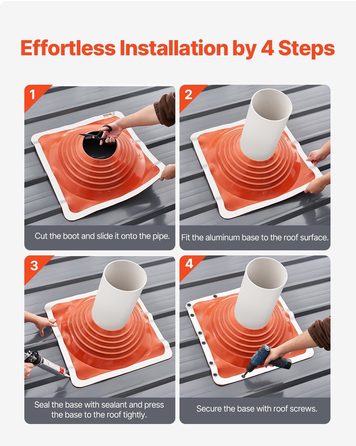 Metall-Dachrohr-Blinkmanschette, passend für 10"-18"-Rohre, hochtemperaturbeständiges, flexibles Silikon