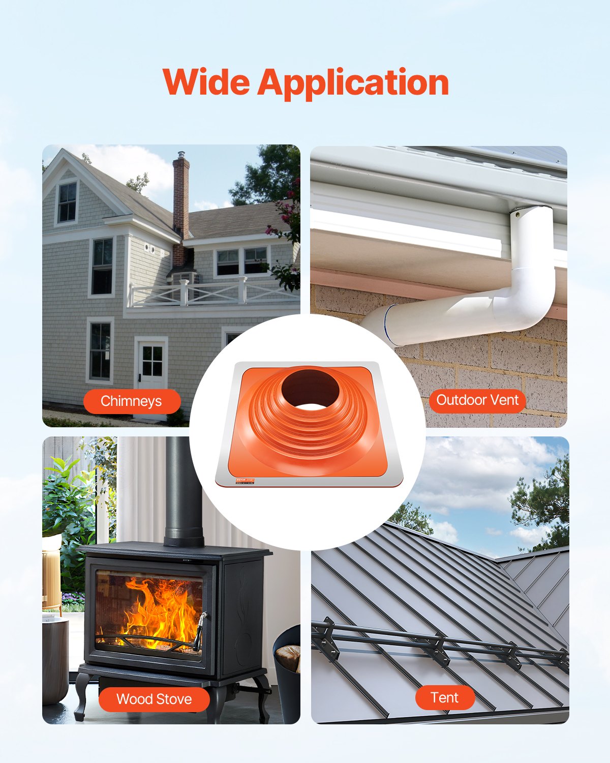Metall-Dachrohr-Blinkmanschette, passend für 10"-18"-Rohre, hochtemperaturbeständiges, flexibles Silikon