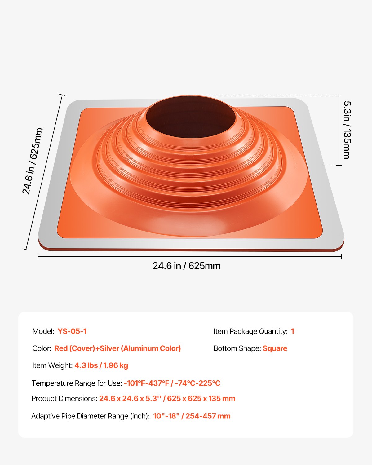 Metall-Dachrohr-Blinkmanschette, passend für 10"-18"-Rohre, hochtemperaturbeständiges, flexibles Silikon