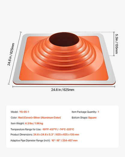 Metall-Dachrohr-Blinkmanschette, passend für 10"-18"-Rohre, hochtemperaturbeständiges, flexibles Silikon