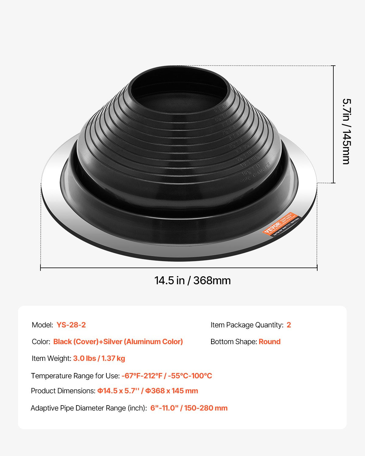 2 st Metalltakrör Blinkande stövlar Passar 6"-11" Pipe High Temp Black EDPM