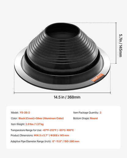 2 st Metalltakrör Blinkande stövlar Passar 6"-11" Pipe High Temp Black EDPM