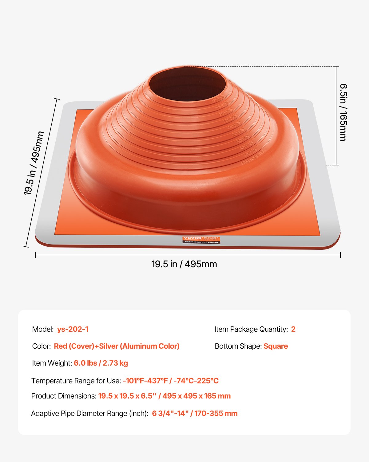 2 stücke Metall Dach Rohr Blinkt Boot Passt 6-3/4 "-14" Rohr Hohe Temp Silikon