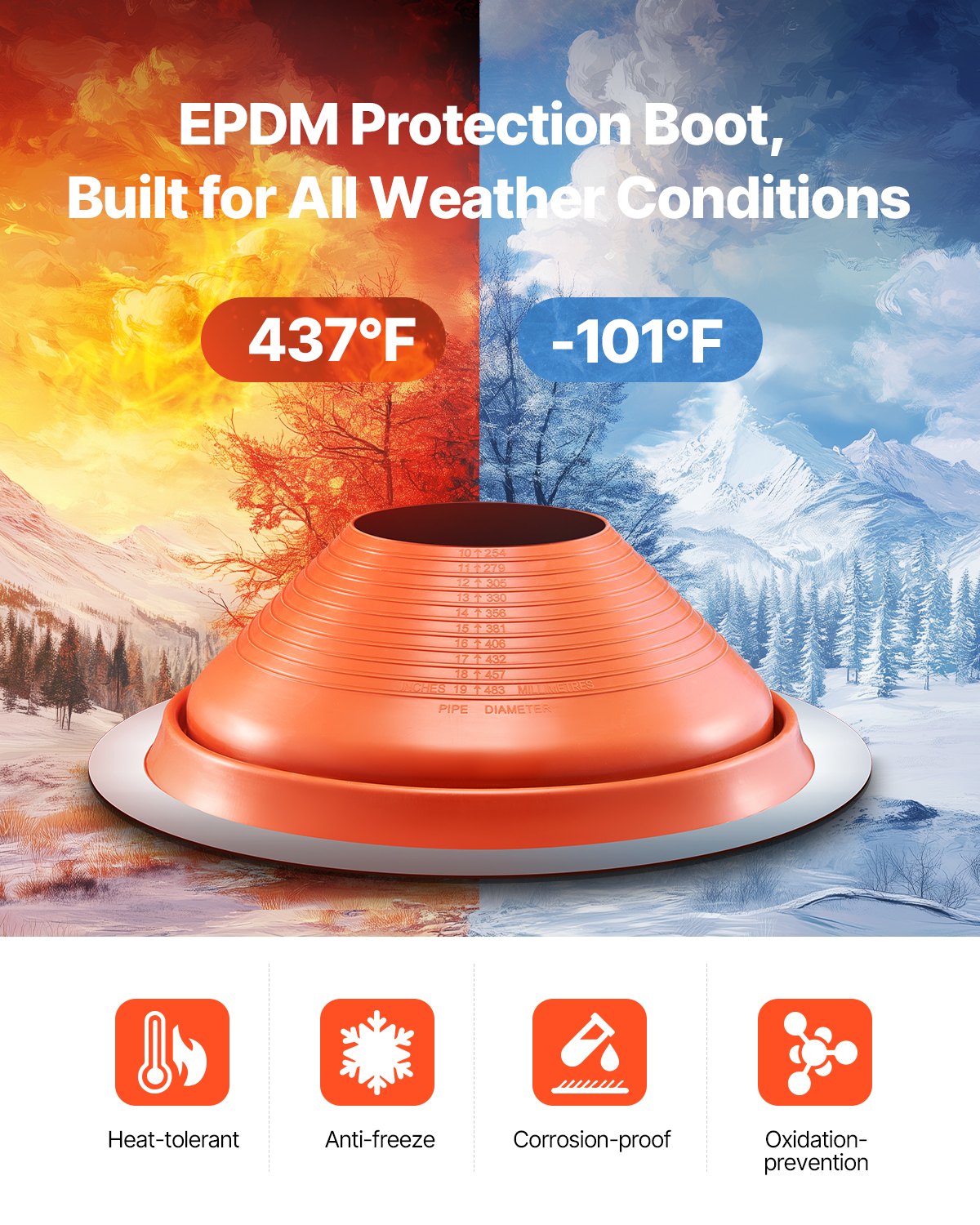 Metall-Dachrohr-Blinkmanschette, passend für 10" - 19" Rohre, Hochtemperatur-Silikon in Rot