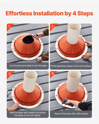 Metall-Dachrohr-Blinkmanschette, passend für 10" - 19" Rohre, Hochtemperatur-Silikon in Rot