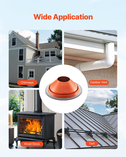 Metall-Dachrohr-Blinkmanschette, passend für 10" - 19" Rohre, Hochtemperatur-Silikon in Rot