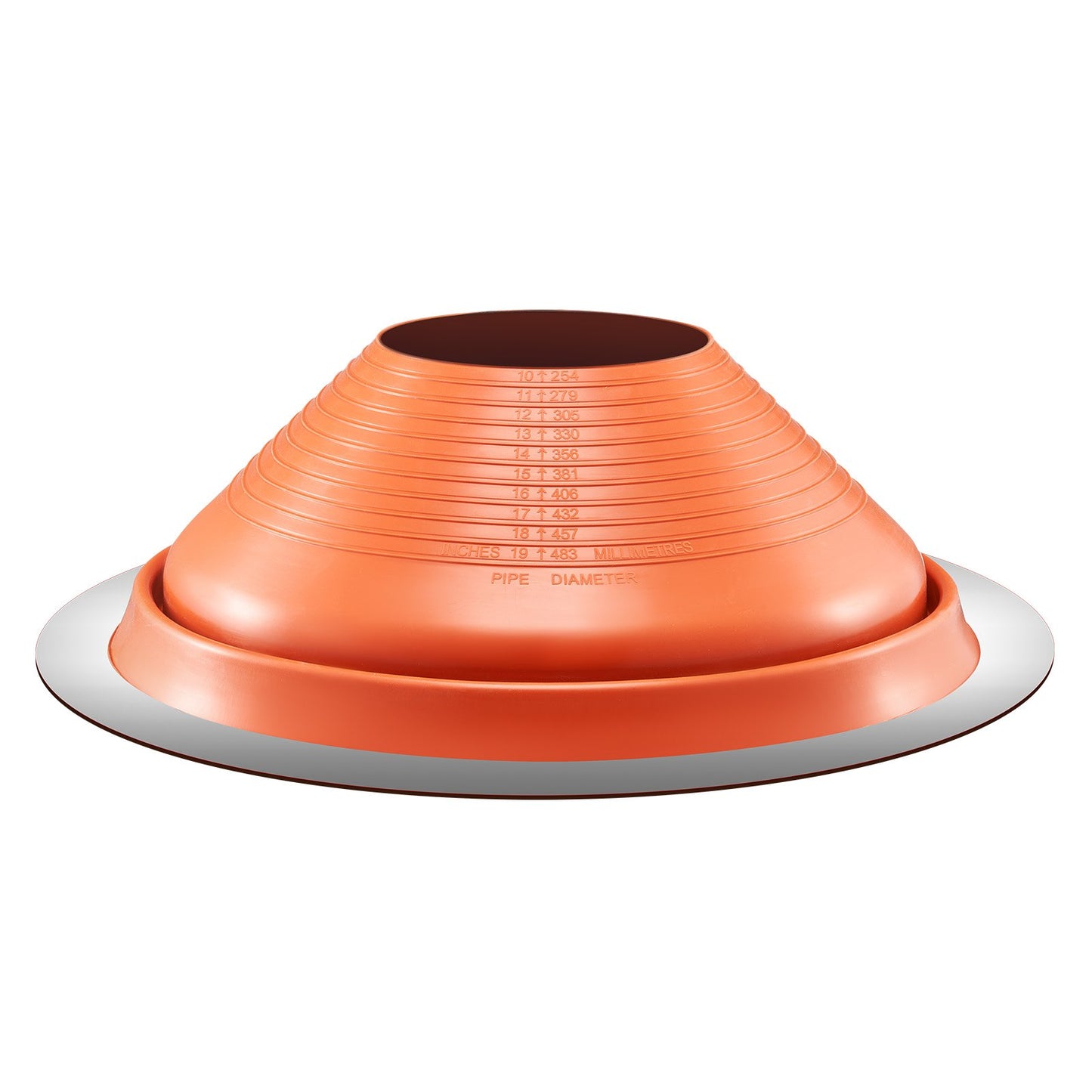 Metall-Dachrohr-Blinkmanschette, passend für 10" - 19" Rohre, Hochtemperatur-Silikon in Rot