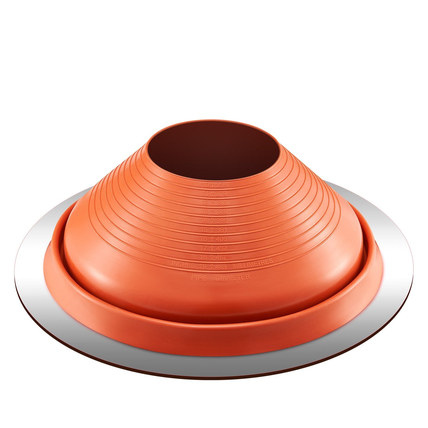 Metall-Dachrohr-Blinkmanschette, passend für 10" - 19" Rohre, Hochtemperatur-Silikon in Rot