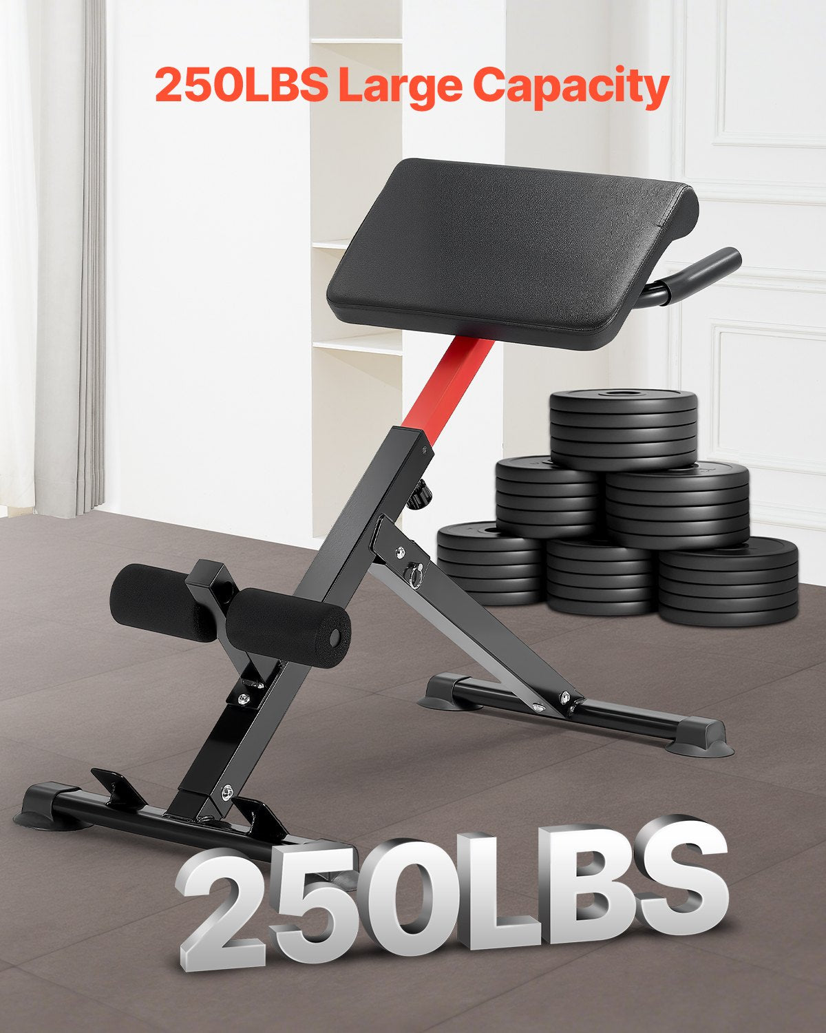 Roman Chair Hyperextension Bench, 250 lbs Adjustable & Foldable Extension Machine, Multi-Function Exercise Equipment for Glute, Hamstring, Back, and Ab Workout, Fitness Weight Bench for Home Gym