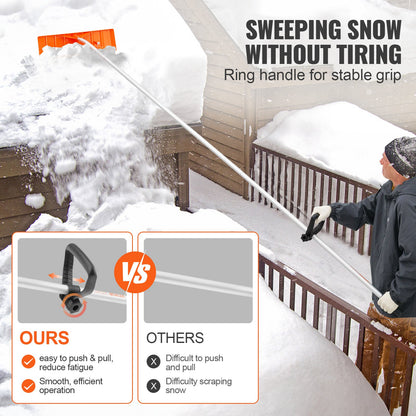Snow Roof Rake, 25" Plastic Blade Snow Removal Tool, 21ft Reach Aluminium Handle, Superior Roof Shovel with Anti-Slip Handle Grip, Easy to Setup & Use for House Roof, Car Snow, Wet Leaves
