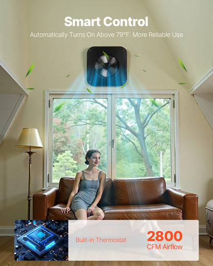 Solar Attic Fan, 42 W, 2800 CFM Large Air Flow Solar Roof Vent Fan, Low Noise and Weatherproof with 110V Smart Adapter, Ideal for Home, Greenhouse, Garage, Shop, RV, FCC Listed