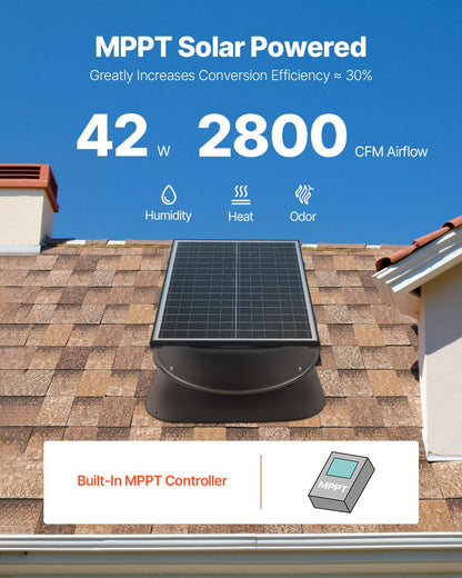 Solar Roof Attic Exhaust Fan 42W with Smart Thermostat Remote Control