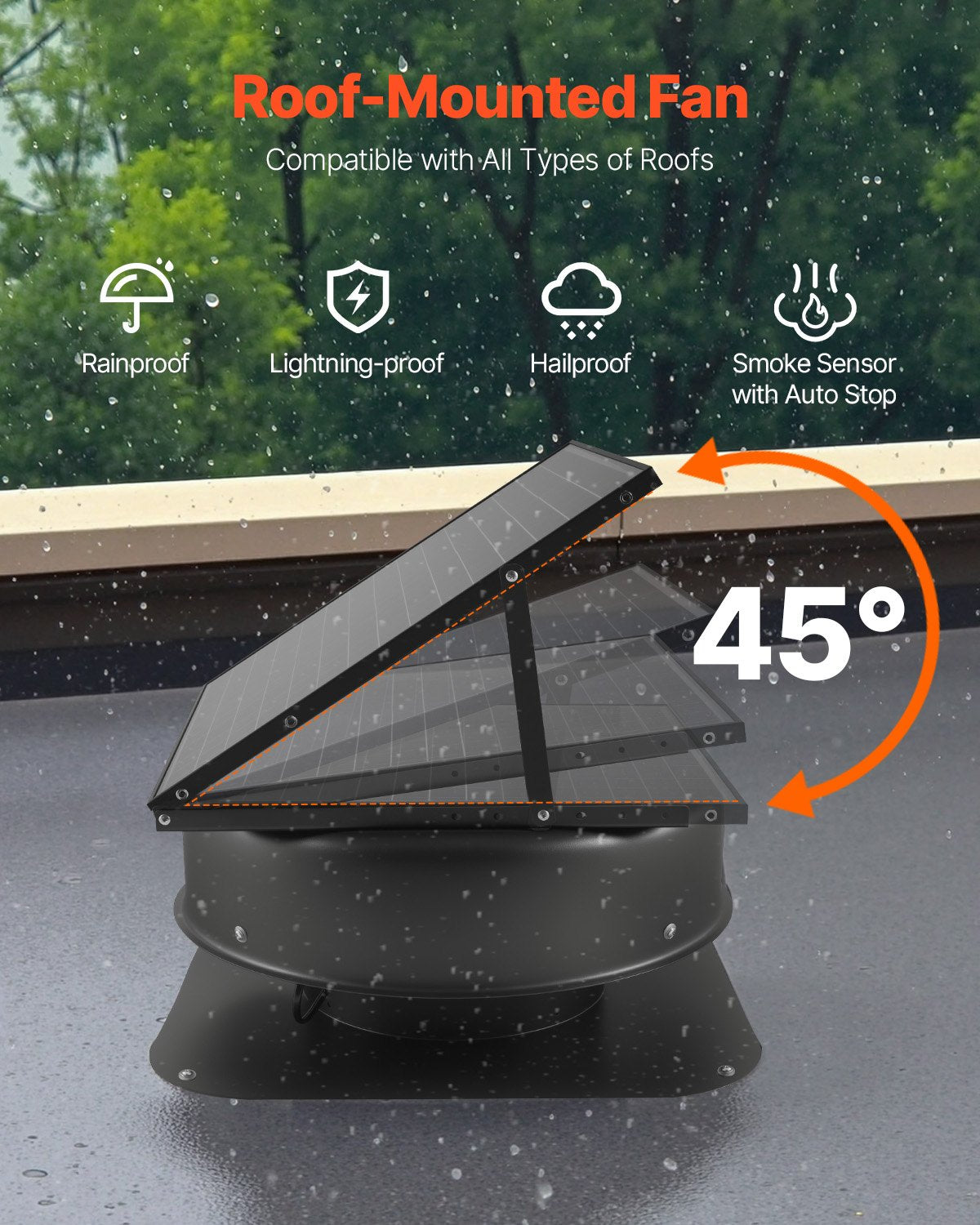 Solar Roof Attic Exhaust Fan 42W with Smart Thermostat Remote Control