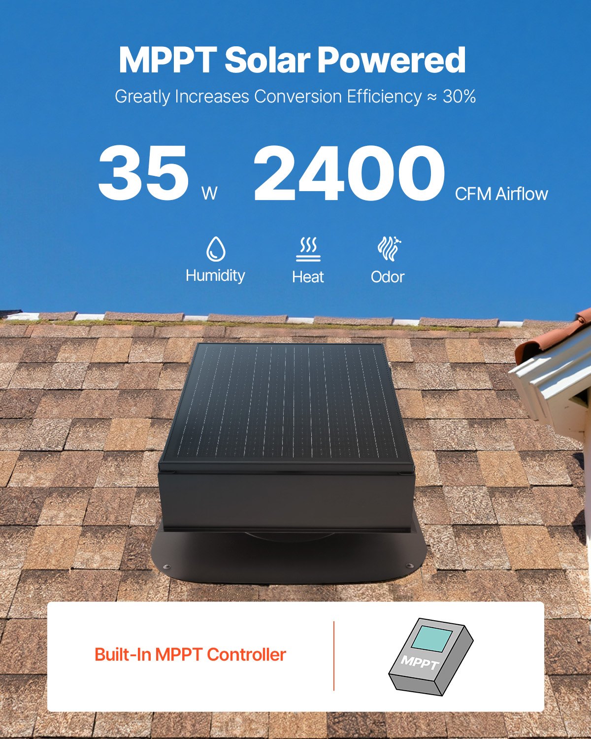 Solar Roof Attic Exhaust Fan 35W with Smart Thermostat Brushless Motor