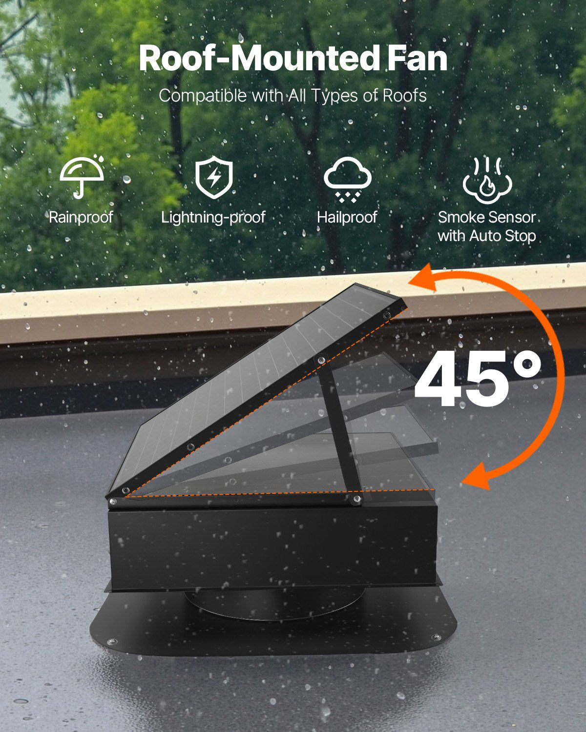 Solar Roof Attic Exhaust Fan 35W with Smart Thermostat Brushless Motor