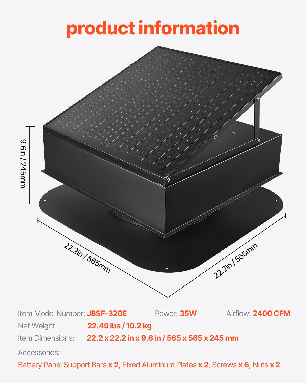 Solar Roof Attic Exhaust Fan 35W with Smart Thermostat Brushless Motor
