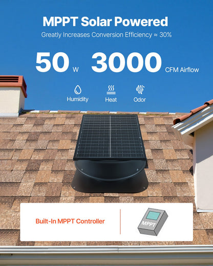 Solar Roof Attic Exhaust Fan 50W with Smart Thermostat Remote Control