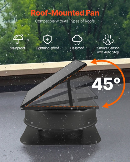 Solar Roof Attic Exhaust Fan 50W with Smart Thermostat Remote Control