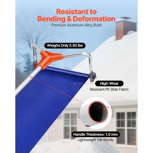 snötakskrapa, 27 cm aluminiumblad, 1,25-5,24 m justerbar takkrappa med hjul och skjutdörr, lätt snöborttagningsverktyg för lövborttagning och skräpborttagning på hustak |  EU