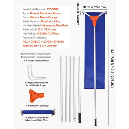 snötakskrapa, 27 cm aluminiumblad, 1,25-5,24 m justerbar takkrappa med hjul och skjutdörr, lätt snöborttagningsverktyg för lövborttagning och skräpborttagning på hustak |  EU