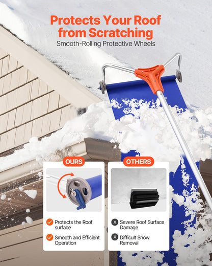 Snow Roof Rake, 17 in Aluminum Blade, 4.1-17.2 ft Adjustable Roof Snow Scraper with Wheels & Slide, Lightweight Snows Removal Tool for House Rooftop Leaves Debris Clearing