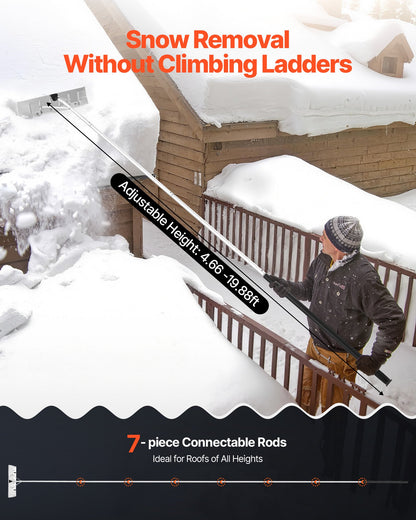 Snow Roof Rake, 26 in Aluminum Blade, 7.5-20 ft Adjustable Roof Snow Scraper with Wheels, Anti-Slip Handle Snows Removal Tool, Lightweight House Rooftop Rake for Leaves Debris Removal