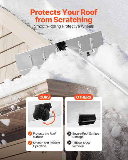 Snow Roof Rake, 26 in Aluminum Blade, 7.5-20 ft Adjustable Roof Snow Scraper with Wheels, Anti-Slip Handle Snows Removal Tool, Lightweight House Rooftop Rake for Leaves Debris Removal