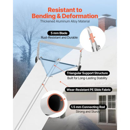 snötakskrapa, 22 cm aluminiumblad, 1,58-9,13 m justerbar takkrappa med hjul och skjutdörr, lätt snöborttagningsverktyg för lövborttagning och skräpborttagning på hustak |  EU