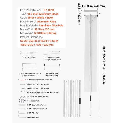 snötakskrapa, 22 cm aluminiumblad, 1,58-9,13 m justerbar takkrappa med hjul och skjutdörr, lätt snöborttagningsverktyg för lövborttagning och skräpborttagning på hustak |  EU