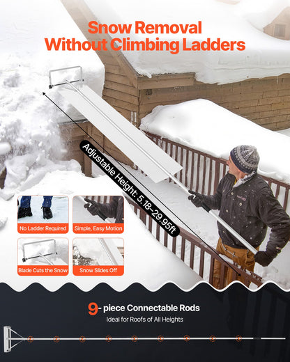 Snow Roof Rake, 18.5 in Aluminum Blade, 5.2-30 ft Adjustable Roof Snow Scraper with Wheels & Slide, , Lightweight Snows Removal Tool for House Rooftop Leaves Debris Clearing