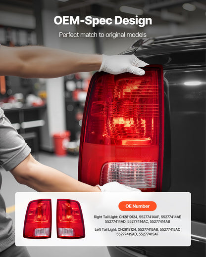 Tail Light Assembly Compatible with 2009-2018 Dodge Ram 1500 2500 3500, 2019-2020 Dodge Ram 1500 Classic, Halogen Version Left & Right Side Taillight Rear Brake Lamps with Halogen Bulbs, 2PCS