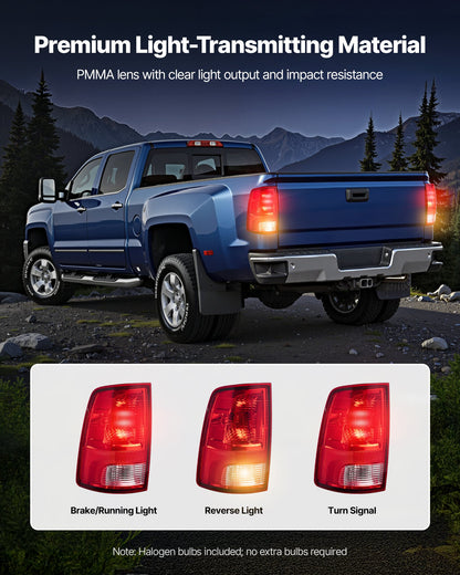 Tail Light Assembly Compatible with 2009-2018 Dodge Ram 1500 2500 3500, 2019-2020 Dodge Ram 1500 Classic, Halogen Version Left & Right Side Taillight Rear Brake Lamps with Halogen Bulbs, 2PCS