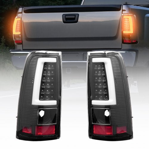 Tail Light Assembly Compatible with 2003-2006 Chevy Silverado 1500 1500 HD 2500 2500 HD 3500, 2007-2007 Chevy Classic, 2PCS Driver & Passenger Side LED Taillight Brake Lamps with Bulbs, Black