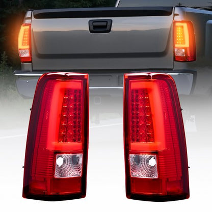 Tail Light Assembly Compatible with 2003-2006 Chevy Silverado 1500 1500 HD 2500 2500 HD 3500, 2007-2007 Chevy Classic, 2PCS Driver & Passenger Side LED Taillight Brake Lamps with Bulbs, Red