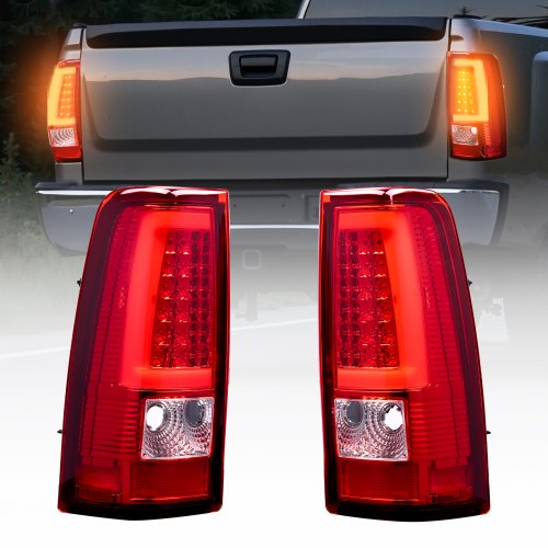 Tail Light Assembly Compatible with 2003-2006 Chevy Silverado 1500 1500 HD 2500 2500 HD 3500, 2007-2007 Chevy Classic, 2PCS Driver & Passenger Side LED Taillight Brake Lamps with Bulbs, Red